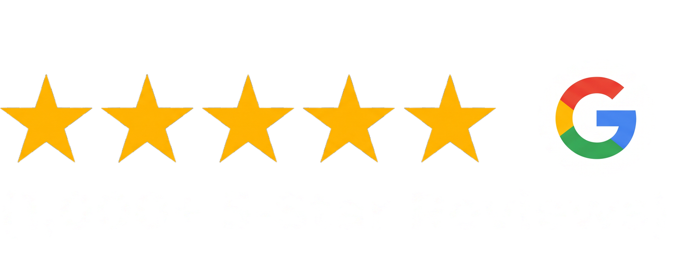 Five stars on Google — over 1,000 five-star reviews